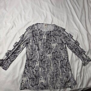 Anne Klein Snakeskin Print Ruffle Sleeve Blouse – Size M